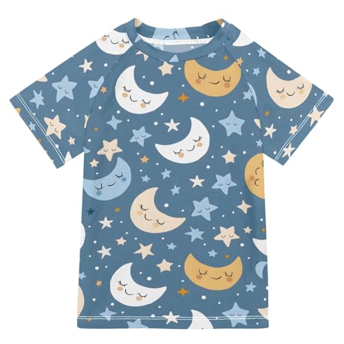 ALAZA Boys Rash Guard Swimming Shirt for Boys Short Sleeve Cute Moons Stars UPF 50+ 5-6T