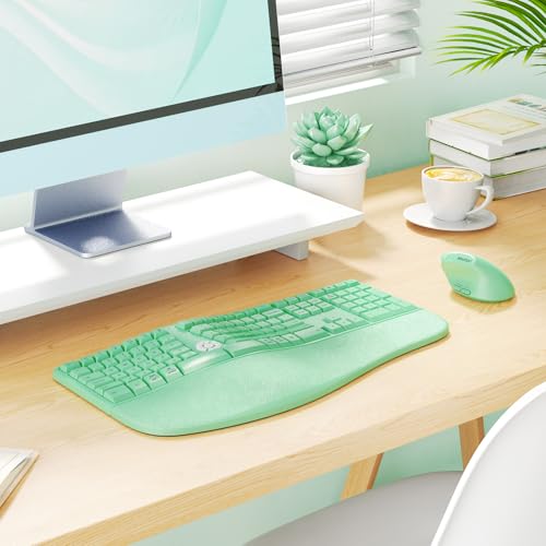 Image of MEETION Ergonomic Keyboard Mouse Combo, Split Design Vertical Mouse Green