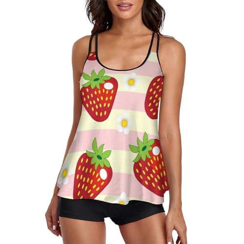 Maillot de bain tankini fraise rouge pour sculpter la silhouette avec un shorty confortable