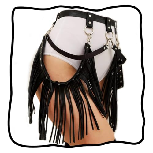Nicute Leather Fringe Belt Black Tassel Belts Rave Cowgirl Accessories for Women