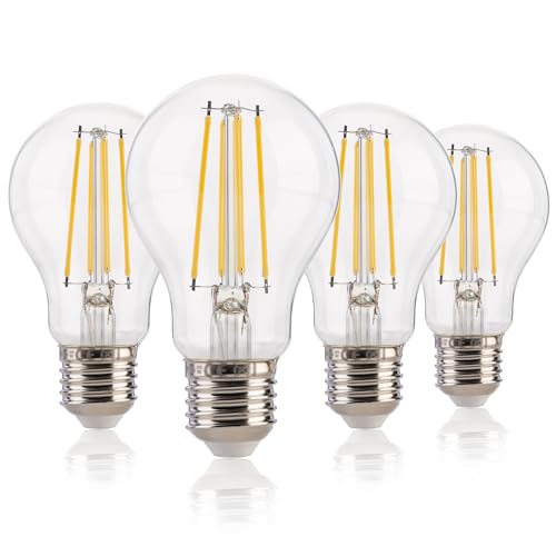 FLSNT Dimmable E27 Screw Bulb, A60 LED Filament Edison Screw in Light Bulbs, 7W (60W Equivalent), 950LM High Bright E27 LED Bulb Warm White 2700K, Clear Glass, Pack of 4