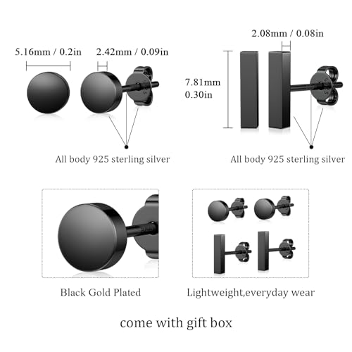 Image of JIAYIQI Minimalist 925 Sterling Silver Stud Earrings Set, 14K Gold Plated Hypoallergenic Tiny Bar Dot Heart Star Studs for Women & Men