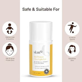 SkinQ Sunscreen for Men & Women 50ml with Vitamin C, SPF 40 & Broad Spectrum PA++++ | Sun Protect Ultra Light Gel suitable for All Skin Types | Lightweight, Non-Sticky & Water-Resistant