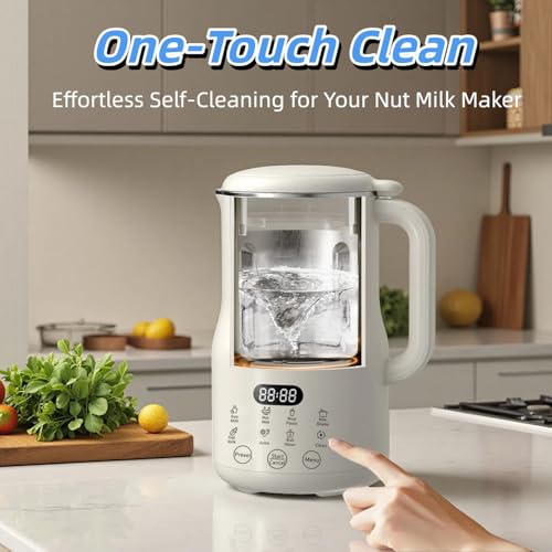 8-in-1 Automatic Nut Milk Maker Blender, 40.6oz Homemade Almond, Oat, Coconut, Soy, Plant-Based & Non-Dairy Milks, Soybean Machine with Delay Start, Keep Warm, Self-Cleaning & Boil Water Functions