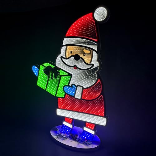 Elumina Decor - Santa Infinity Mirror Light with Stand - LED Christmas Decoration - USB-Powered - Santa Claus 3D LED Infinity Light - Indoor Seasonal Holiday Decor for Windows or Tables - 16" x 24"