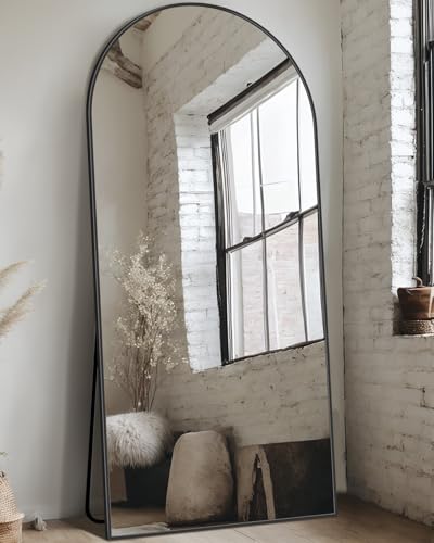 Full Length Mirror, 68"x26" Floor Mirror, Floor Standing Freestanding Arch Full Body Mirror with Stand for Bedroom, Hanging Mounted for Living Room Cloakroom, Black
