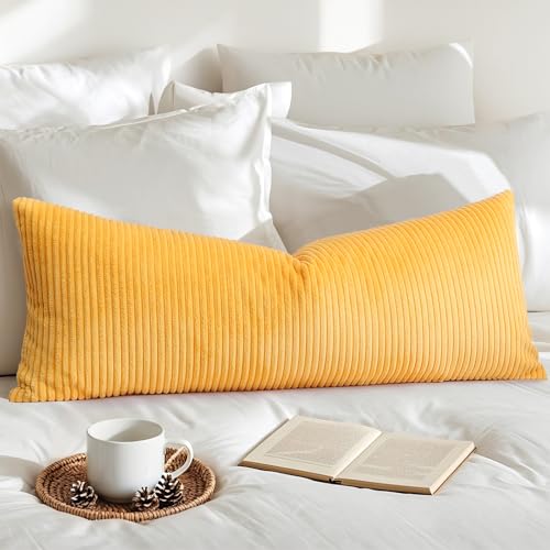 Artscope Cozy Striped Corduroy Lumbar Pillow Cover Super Soft Decorative Square Throw Pillow Covers Case Cushion Covers for Sofa Couch Bedroom Car Decor 14x36 Inch, Yellow