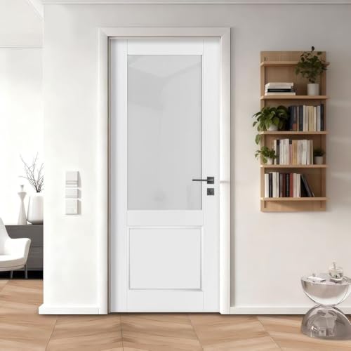 LetLuck 30"x80" Slab Door with Half Frosted Glass - Ideal for Closets, Storage Rooms, Bathrooms, Offices, and Interior Room Door - Solid Core Composite Material, No Hardware Included