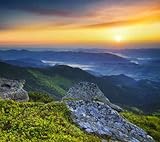 adrium Cuadro acrílico de 80 x 70 cm: hierba y piedra en la colina al atardecer. Hermoso paisaje de verano (59819370)