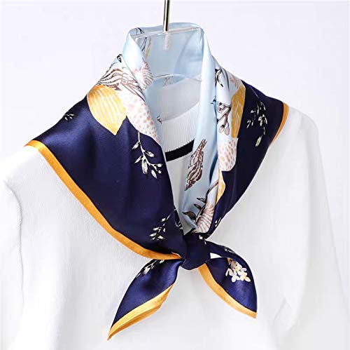 Andantino Pure Mulberry Silk Scarf -21” Lightweight Small Square Neckerchief – Breathable Digital Printed Scarves With Gift Packed(Yellow&Blue) #TOP3