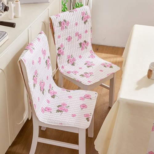 Image of HOMETHREADS Floral Cotton Chair Cover Set | Soft & Comfortable Seat Covers with Anti-Skid Non-Slip Backing + Waterproof Dining Table Cover (150x240 cm) White Pink, 8 Chair Covers + 1 Table Cover
