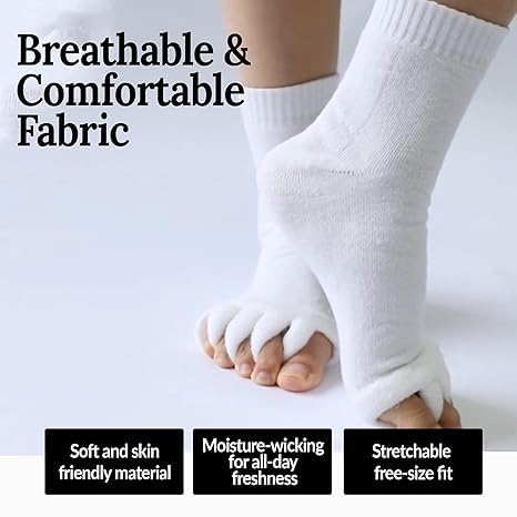 Image of Foot Alignment Orthopedic Cotton Socks for Men & Women | Five Toe Separator | Foot Pain Relief | Bunion Corrector | Plantar Fasciitis Support |Free Size | Black-White | 2 Pair | UK8-11