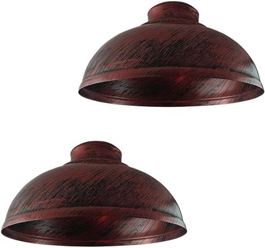 LEDSONE 2 Pack Industrial Ceiling Pendant Light Shades Retro Style Curvy Dome Shaped Lamp Shades Metal Easy Fit Ceiling Pendant Light Shades for Light fixtures - Rustic Red