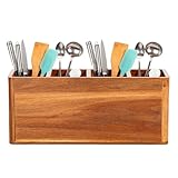 tulahkomen Soporte para utensilios de cocina, compartimento rústico de madera antideslizante, soporte para utensilios de encimera, decoración de cocina, para cuchara, espátula, herramientas de cocina