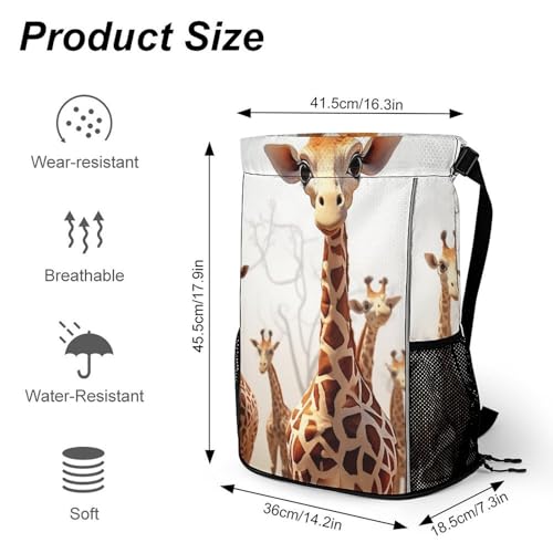Waterproof Drawstring Gym Backpack with Shoe Compartment & Wet-Proof Pocket - Lightweight 28L Cartoon Giraffes Sports Backpack Travel Workout String Bag for Yoga Swim2