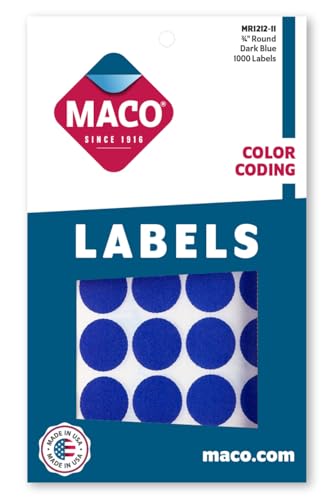 MACO Dark Blue Round Color Coding Labels, 3/4 Inches in Diameter, 1000 Per Box (MR1212-11)