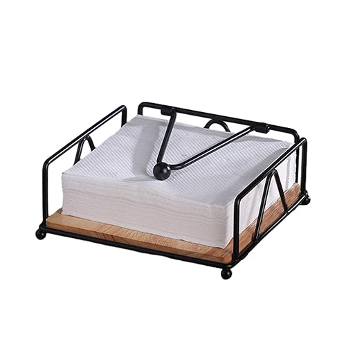 Napkin Holder for Tables, Flat Serviette Holder with Weighted Arm Cocktail Napkin Paper Dispenser with Wooden Base for Kitchen Dining Table Restaurants Countertop (Black)