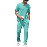 FZNHQL Versatile Two Piece Set for Men Solid Color Henley Sweatshirt and Track Pants Lounge Set Trac