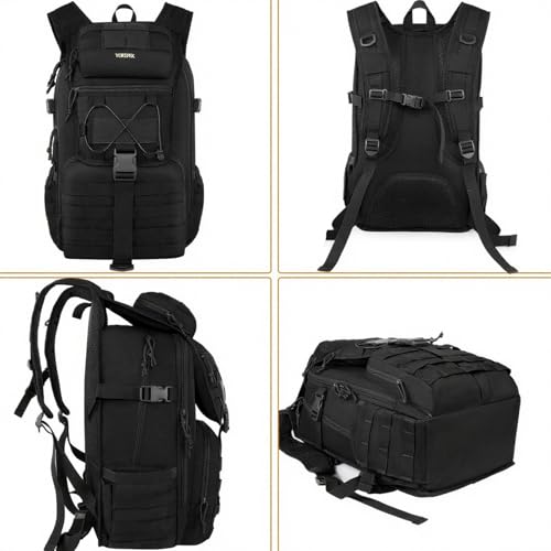 YOREPEK Groß Militär Rucksack Wasserdicht Herren, Mehreren Fächer Taktischer Rucksack, Wanderrucksack Herren mit Molle System, Tactical Backpack Survival für Outdoor, Arbeit, Reisen, Jagd, Schwarz