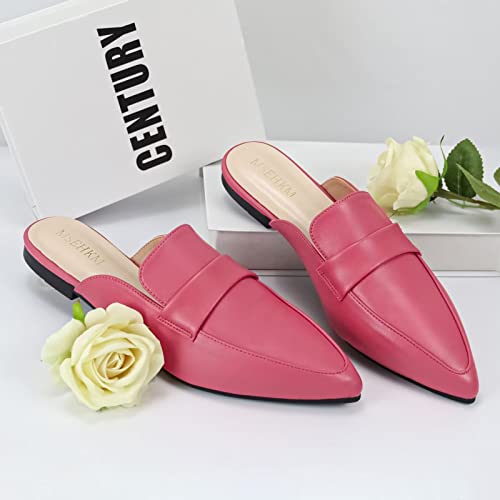Msehkm Women's Mules Flats- Classic Pointed Toe Design With Comfortable Fit For Everyday Wear- Penny/Leather Slippers Loafers Pink 8 #TOP1