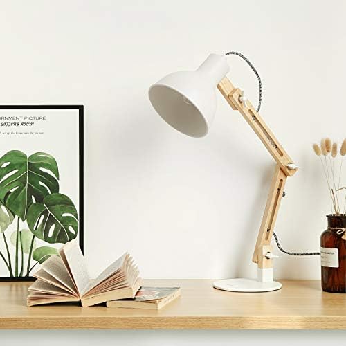 Lampa biurkowa Tomons Swing Arm, drewniana lampa stołowa LED, lampki do czytania do biura, akademika, salonu, sypialni, gabinetu, stolik nocny regulowana lampa z żarówką LED E27