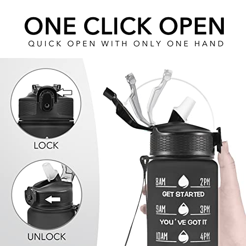 Image of HYETA 32 oz Water Bottles with Times to Drink and Straw, Motivational Water Bottle with Time Marker, Leakproof & BPA Free, Drinking Sports Water Bottle for Fitness, Gym & Outdoor, Black Matte | Motivational Tritan BPA Free Gym Office Outdoor Intake Tracker Hourly Reminder Straw Lid Carry Strap