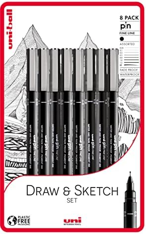 Uni Pin - Set of 6 drawing pens - black ink - fine point 0.03-0.8 mm ...