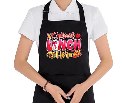 uinwk Lunch Hero Gifts Aprons for Women, Cafeteria Worker Staff Appreciation Gifts, Lunch Lady Aprons with Pockets Waterproof Adjustable Bib Apron for Cooking Kitchen Dishwashing Baking Grill