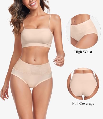 Image of coskefy High Waist Cotton Underwear for Women Full Coverage Panties Floral Print Briefs for Ladies 5 Pack