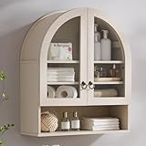 IFGET Bathroom Arched Wall Cabinet, 23.6'' Wide Medicine Cabinet with Adjustable Shelves & Acrylic Glass Doors, Over The Toilet Storage Wall Mount Cabinet for Laundry Room,Kitchen & Living Room, Cream