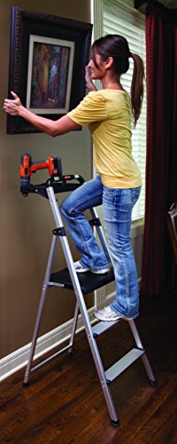 Rubbermaid Rm-Sla3-T 3-Step Lightweight Aluminum Folding Step Ladder With Project Tray, 225 Lb Capacity, Gray #TOP4