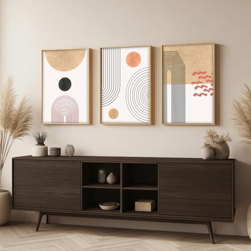 Image of ARTELLY Wall Painting For Living Room Big Size Wall Art Decoration For Office Hotel Bedroom Decor Boho Wall Art Framed Set of 3 (BOHO 4)