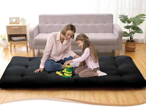 Image of Deevine Craft Quilt Cotton Floor Bed Mattress, Foldable,Rollable Movable Single Bed Comfort Gadda 1 Sleeping Capacity, S Quilted Design (Black, Single Bed 72X36X5 Inches)