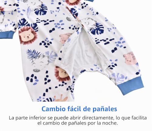Miniatura 5 de Chilsuessy Saco De Dormir Para Bebé Con Mangas Extraíbles, Para Todo El Año, Con Pies, 1,5 Tog, 100 Algodón, Para Todo El Año, León De La Selva, 80-90 Cm