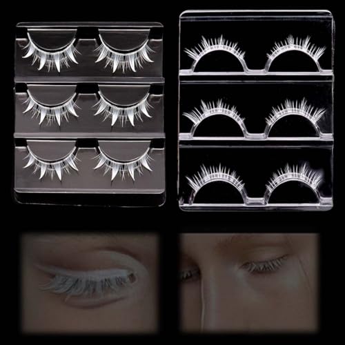QOWUXHZ 6 Pares Pestañas Postizas Blancas Banda Tranparentes Suave Y Reutilizable Lashes Pestañas Postizas Naturales Halloween Cosplay Anime Eyelash Para Halloween Fiesta Escenario