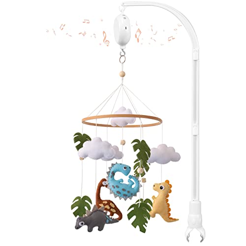 Image of Nicepoch Musical Dinosaur Baby Crib Mobile for Baby Boys & Girls - Nursery Mobiles for Crib - Bassinet Mobile with Extension Arm Holder - Digital Music Box with 12 lullabies