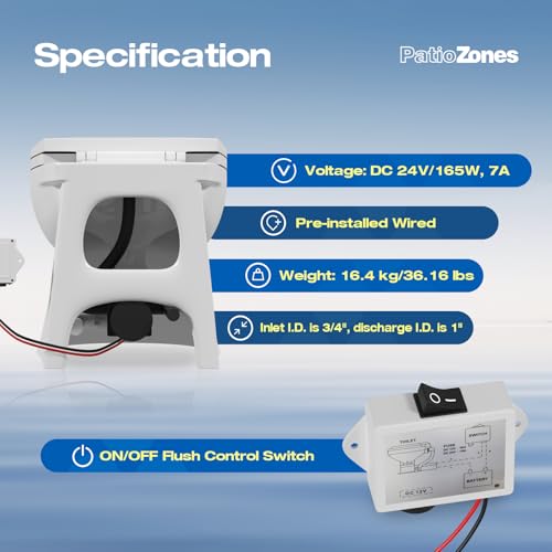 Image of 24V Electric Marine Toilet, Built-In Macerator Pump, Smart Flush Control | Compact Design Bowl, Quiet Maceration Flush, Soft-Close Lid, Comfort Seat Height Ideal for RV /Boats /Yachts Small Space