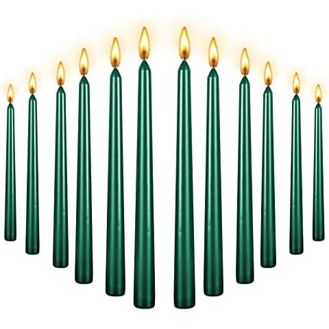 Berkebun Green Taper Candle10 inch -Set of 12 Tapered Candles, Dripless and Smokeless,Long Candle,Tall Candlesticks, Home Dinner, Party, Wedding, Halloween, Churches,Christmas(12pcs, Green) Cover