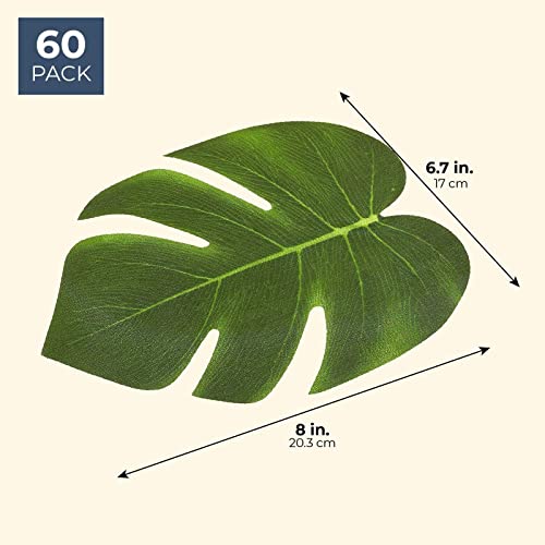 60 Pieces Artificial Palm Leaves - 8 Inches Tropical Monstera Leaf For Luau Hawaiian Birthday Party Decorations, Safari Jungle Baby Shower #TOP1