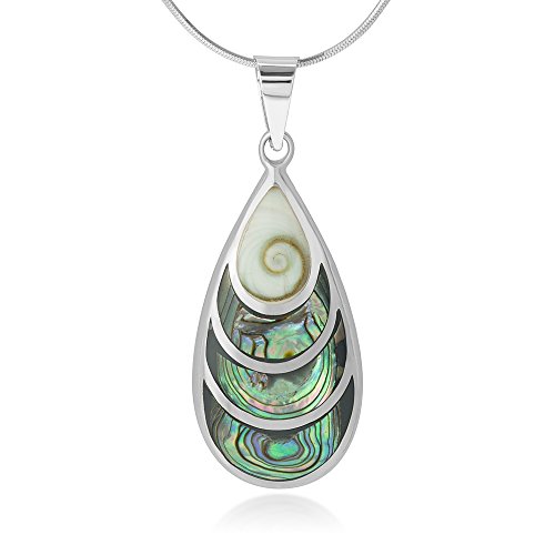 925 Sterling Silver Beautiful Shiva Eye and Abalone Shell Inlay Teardrop Pendant Necklace, 18