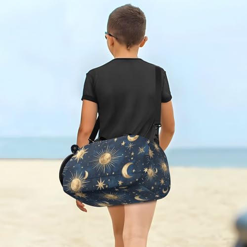 Duffle Bag for Boys or Girls with Shoes Compartment, Celestial Elements Sun Moon Sports Travel Bag Overnight4