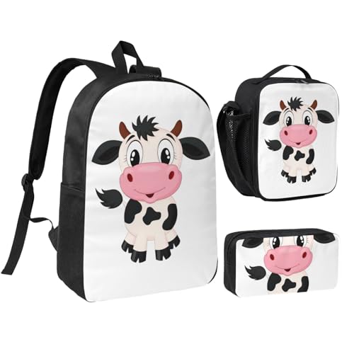 Sac à dos d'école 3 pièces imprimé vache pour une rentrée stylée