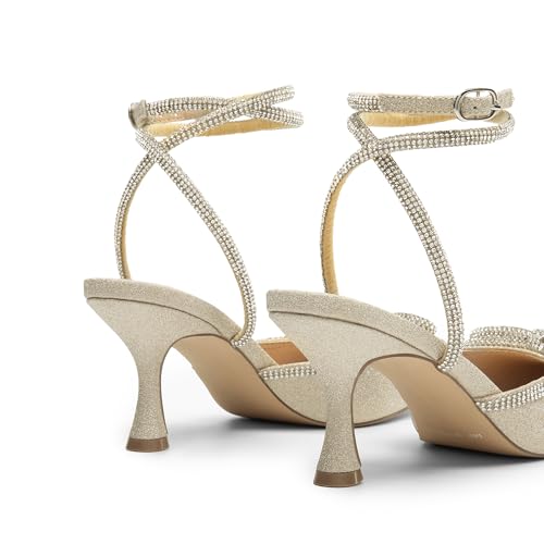 Image of DREAM PAIRS Kitten Rhinestone Bow Ankle Strap Closed Heels