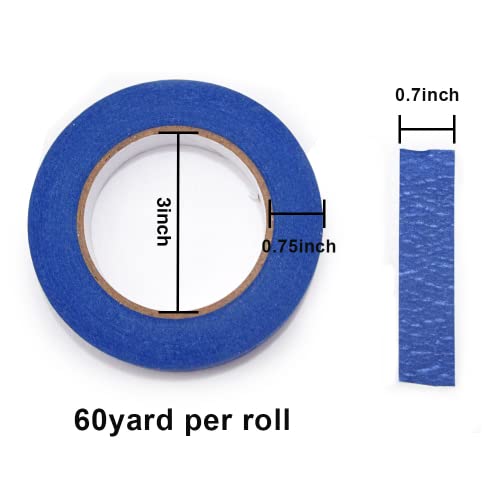 Blue Painter's Tape 3 Rolls, Multi Surface Masking Tape 0.7 Inch X 60 Yard, 180 Yard In Total, Painting And Decoration Supplies, Indoor And Outdoor Use #TOP2