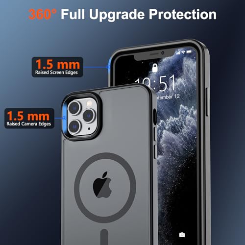 Supfine Magnetic For Iphone 11 Pro Max Case (Compatible With Magsafe) (10 Ft Military Grade Drop Protection) Slim Translucent Matte Shockproof With Anti-Fingerprint Phone Case,Matte Black thumb #3