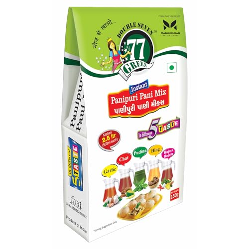 Image of 77 Green Pani Puri Masala 5 Flavours Pack - Hajma Hajam, Chat, Pudina, Hing & Garlic Spice Mixes | Instant Chaat Seasoning for Golgappa Water | No Added Colors or Preservatives | Indian Street Snack Pack of 4