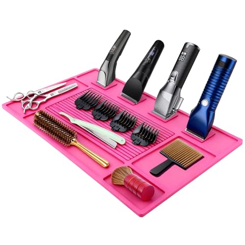 ASTONFOG Magnet Barber Mats for Clippers, Barber Station Organizer Mat with 4 Magnets, Barber Matt Organizer Station, Professional Anti-Slip Heat-Resistant Silicone Pad for Hairstylist