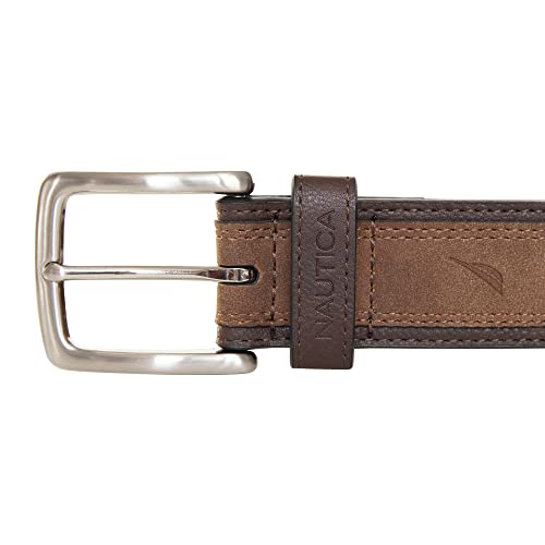 Image of Nautica Men's Casual Leather Belt | Everyday | Classic | Pants | Jeans | Khakis | Chinos | Metal Buckle