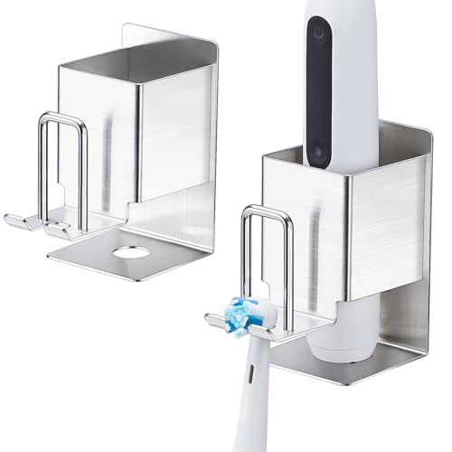 Porta Cepillo de Dientes Eléctrico, Porta Cepillo de Dientes Pared, Acero Inoxidable Soporte para Cepillos de Dientes, Soporte Cabezales Cepillo Electrico, 2pcs, Plata