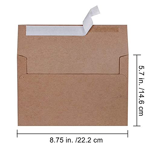 150 Pcs Bulk A9 Invitation Envelopes In Brown Kraft Peel & Press Self Seal 5 3/4 X 8 3/4 Envelopes 100Lbs. Paper Stock For Wedding Holiday Baby Shower Invitations Announcement Mailing Greeting Cards #TOP3